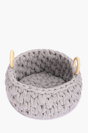 Crochet Basket with Wooden Handles