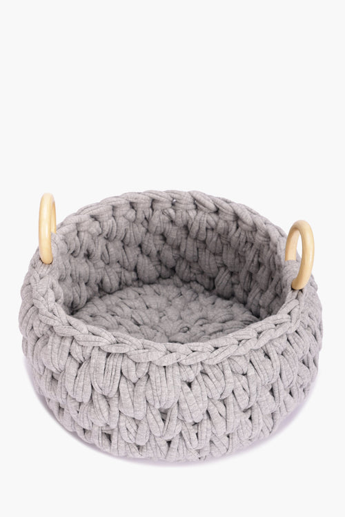 Crochet Basket with Wooden Handles