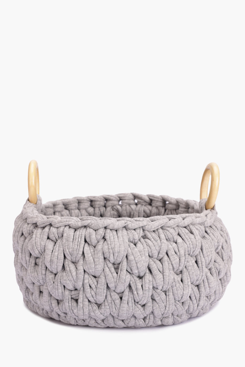 Crochet Basket with Wooden Handles