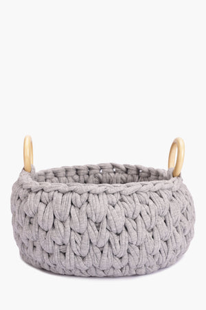 Crochet Basket with Wooden Handles