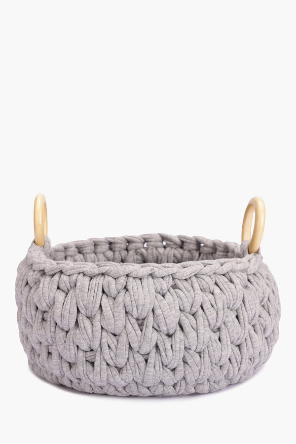 Crochet Basket with Wooden Handles