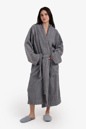 Grid Pattern Relaxed Bathrobe