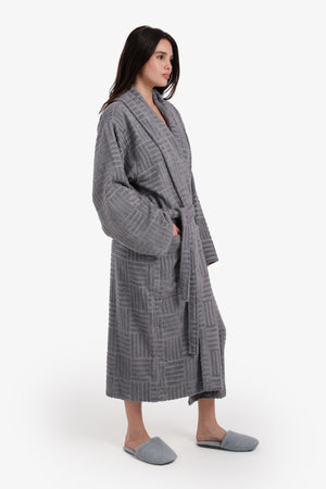 Grid Pattern Relaxed Bathrobe