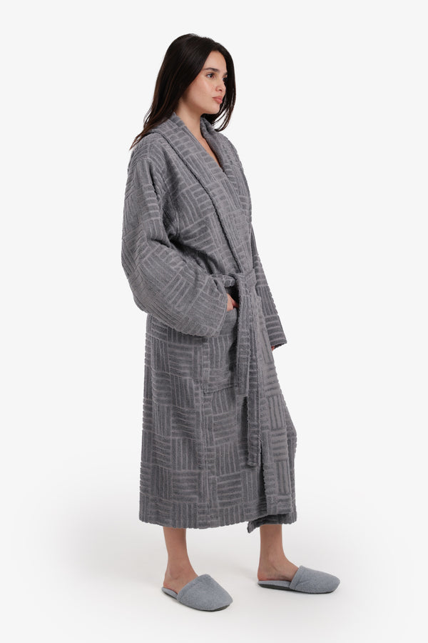 Grid Pattern Relaxed Bathrobe