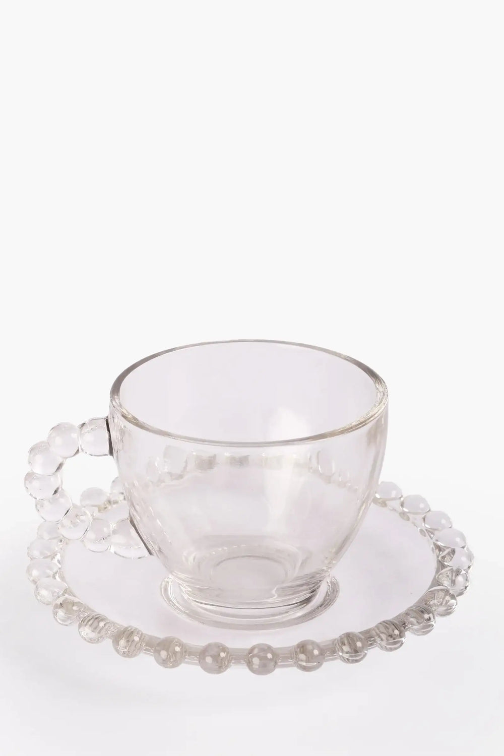 Glass Mug & Saucer Set with Pearls - Carina Home
