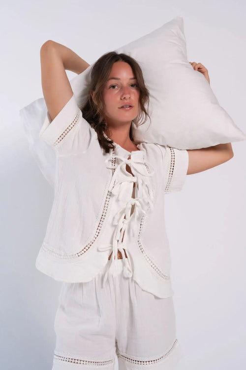 Lace-Up Cotton Pyjama Set - Carina Home