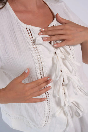 Lace-Up Cotton Pyjama Set - Carina Home