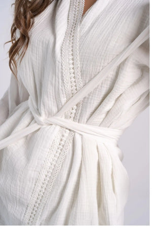 Lace Trim Cotton Pyjama Robe - Carina Home