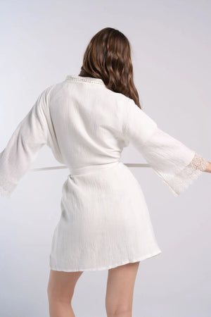 Lace Trim Cotton Pyjama Robe - Carina Home